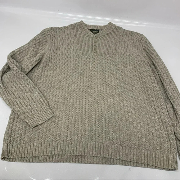 Vintage Eddie Bauer Sweater Men XL Tall  Cable Knit‎ Chunky Beigh Cotton - Picture 6 of 11